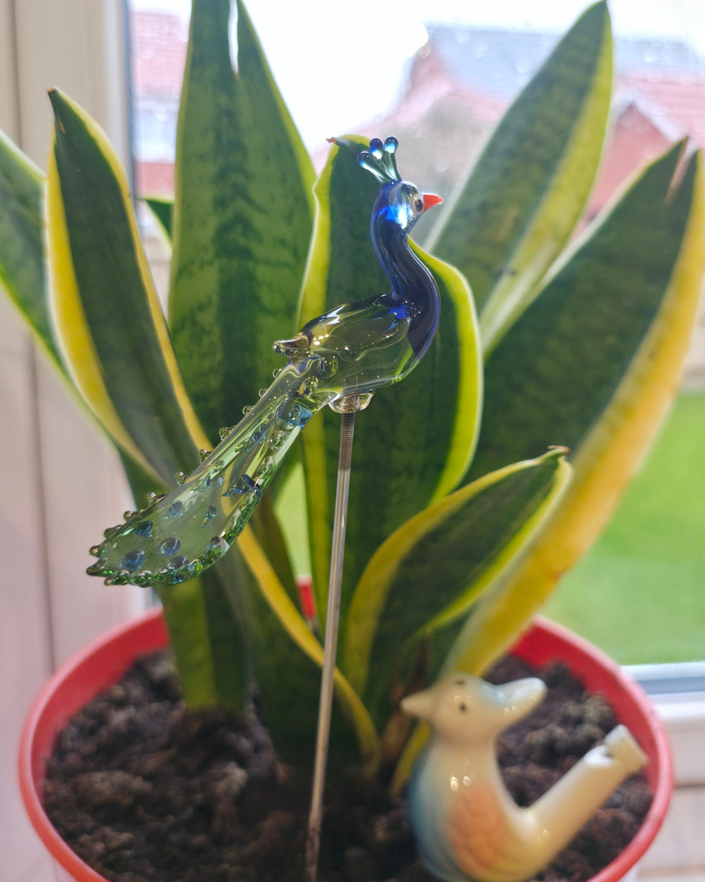 Handcrafted Glass Peacock Plant Decor