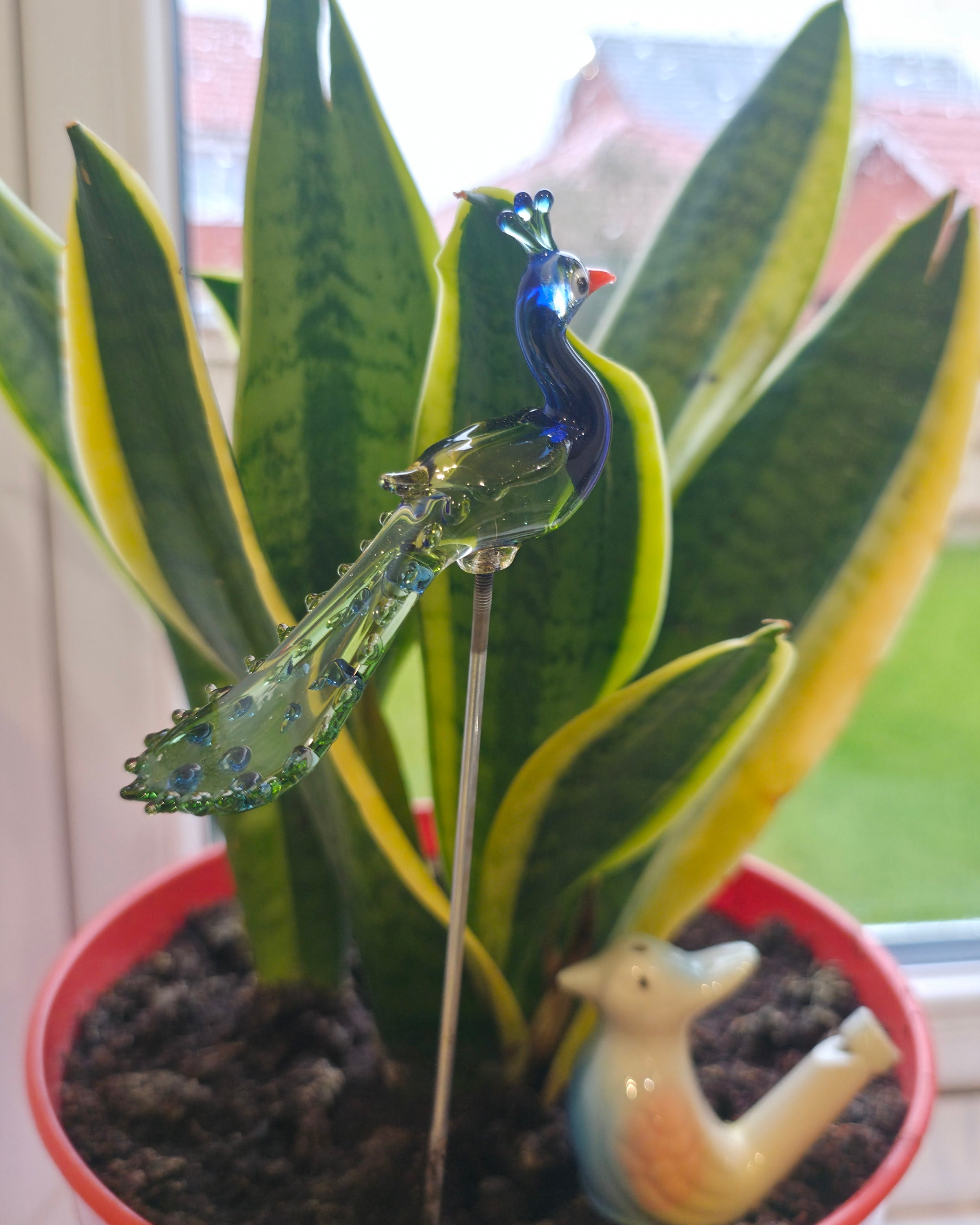 Handcrafted Glass Peacock Plant Decor