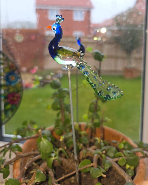 Handcrafted Glass Peacock Plant Decor