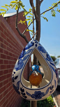 Large Hanging Blue Patterned Ceramic Bird Feeder