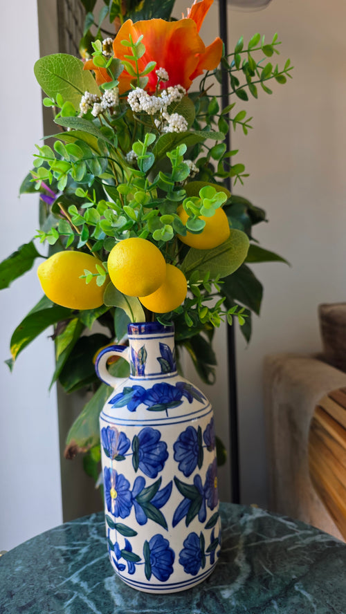 Handcrafted Blue &amp; White Patterned Ceramic Vase | Medium Size