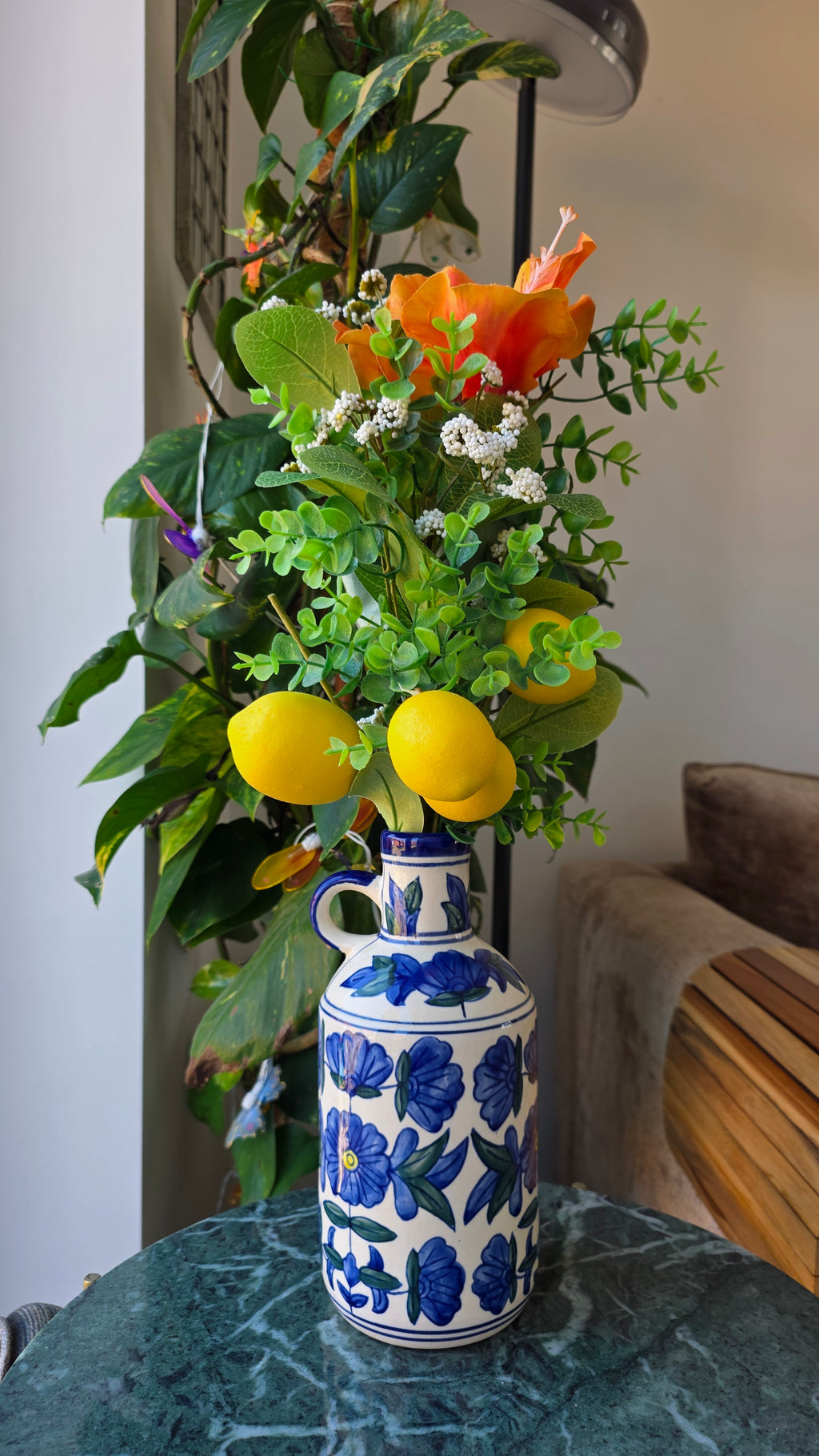 Handcrafted Blue &amp; White Patterned Ceramic Vase | Medium Size