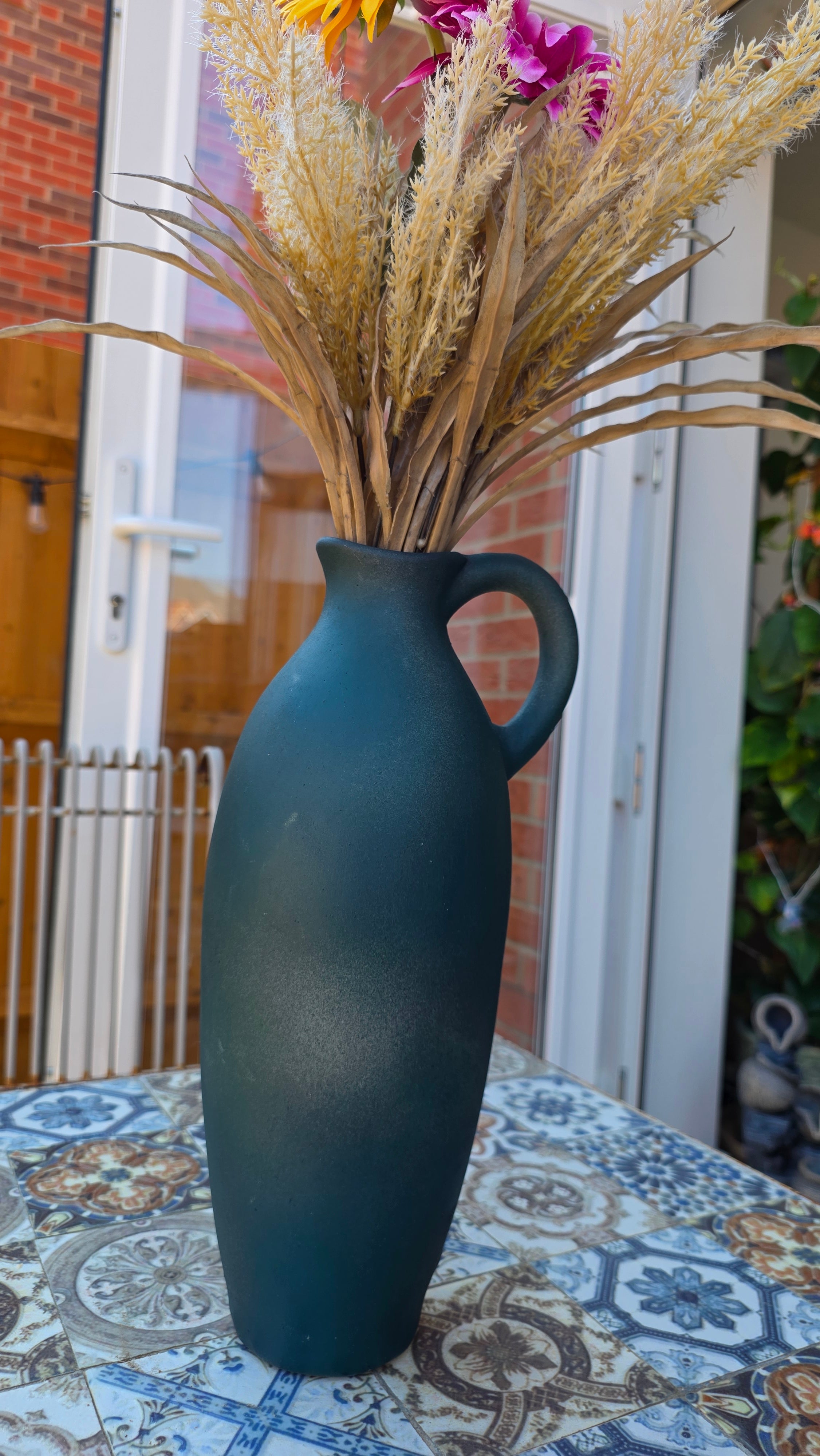 Handcrafted Blue with White Gradient effect Ceramic Vase | Large Size