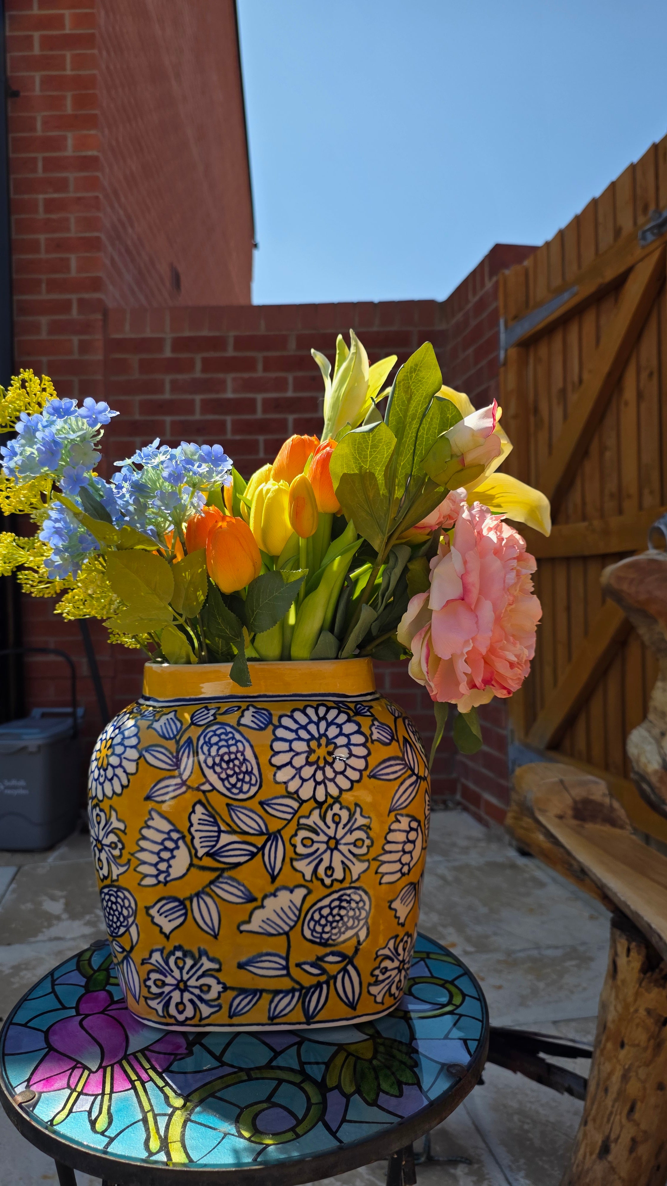 Handcrafted Yellow Patterned Ceramic Vase | Large Size