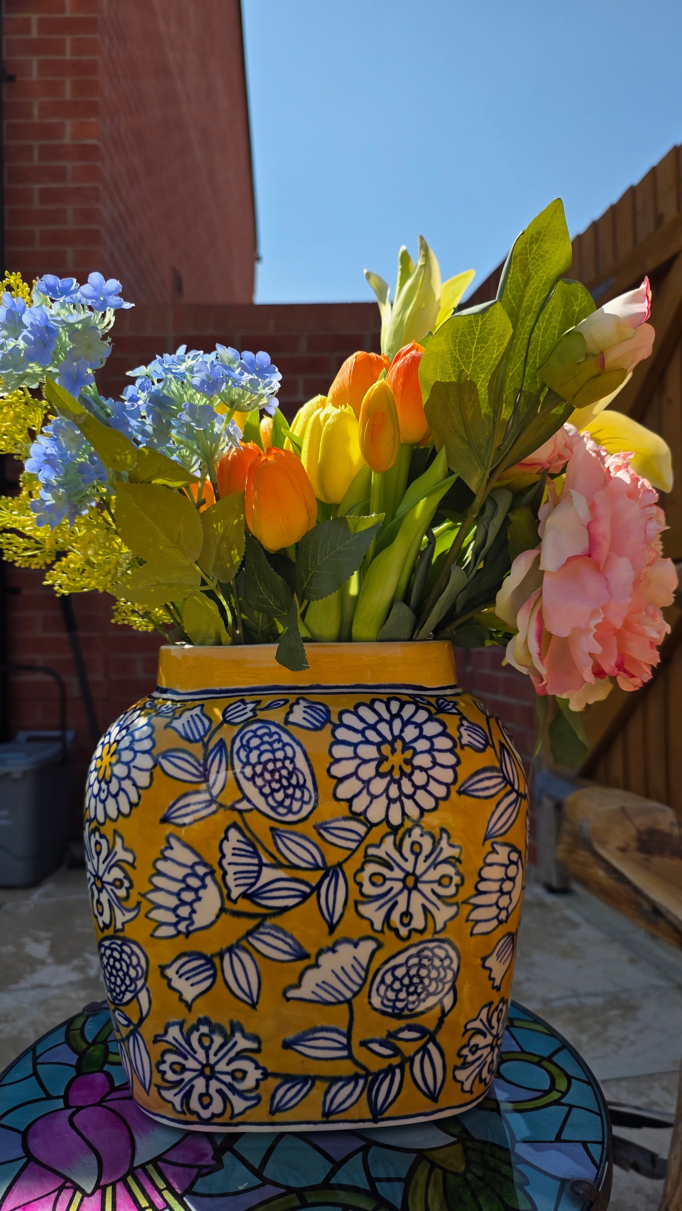 Handcrafted Yellow Patterned Ceramic Vase | Large Size
