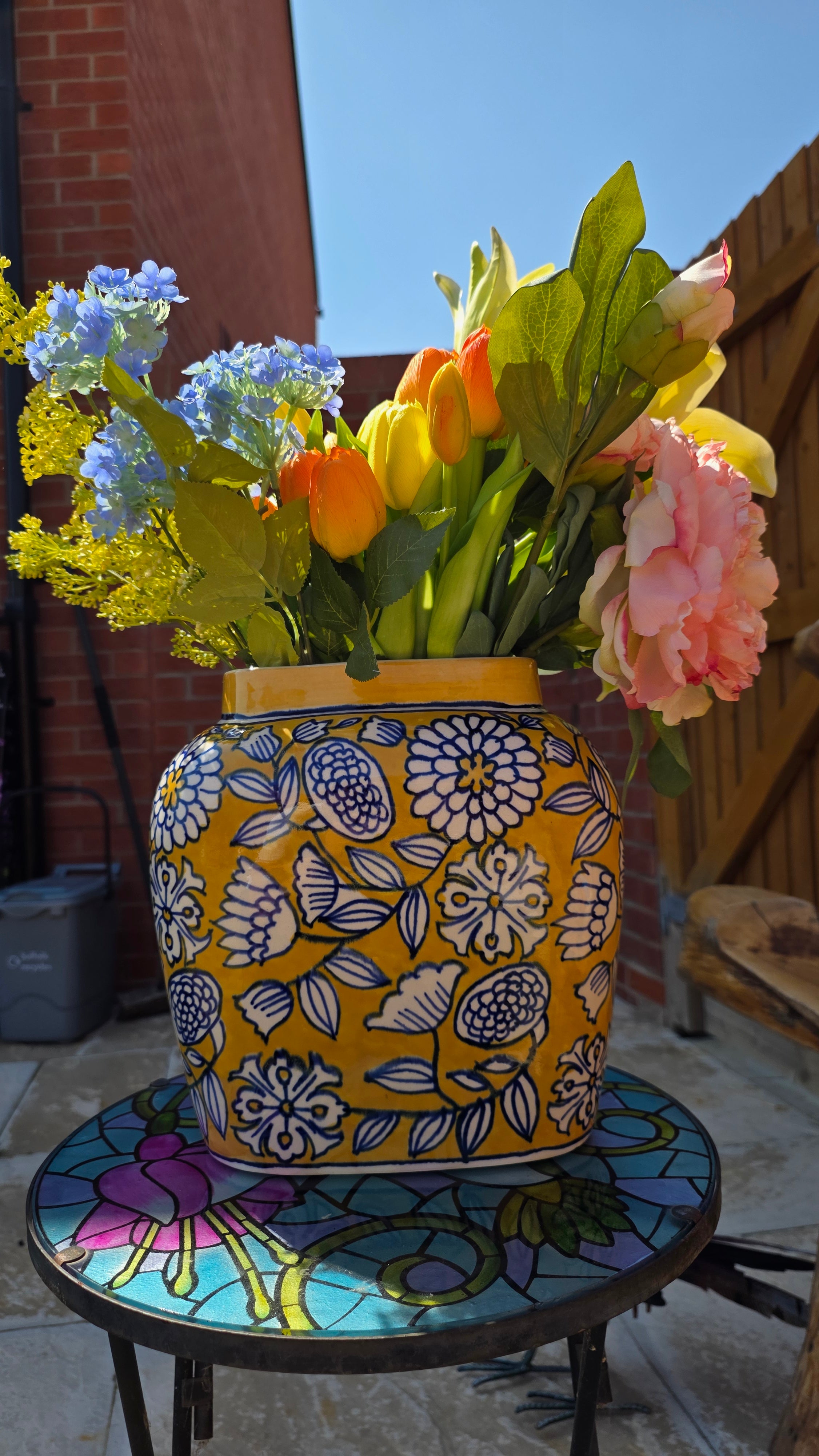 Handcrafted Yellow Patterned Ceramic Vase | Large Size