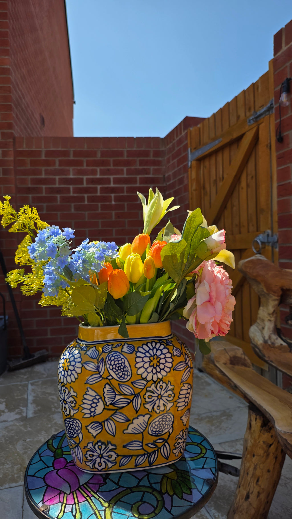 Handcrafted Yellow Patterned Ceramic Vase | Large Size