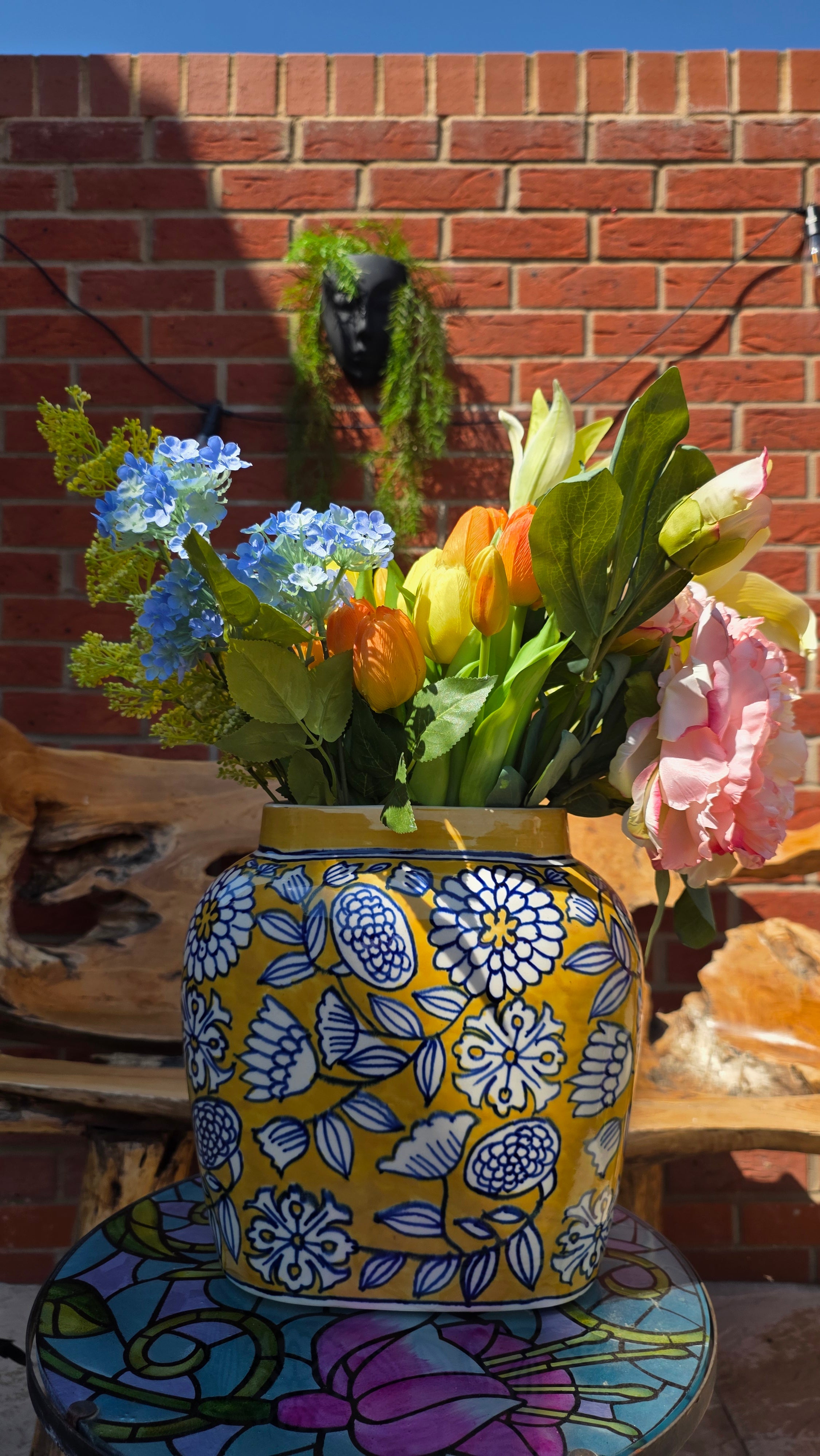 Handcrafted Yellow Patterned Ceramic Vase | Large Size