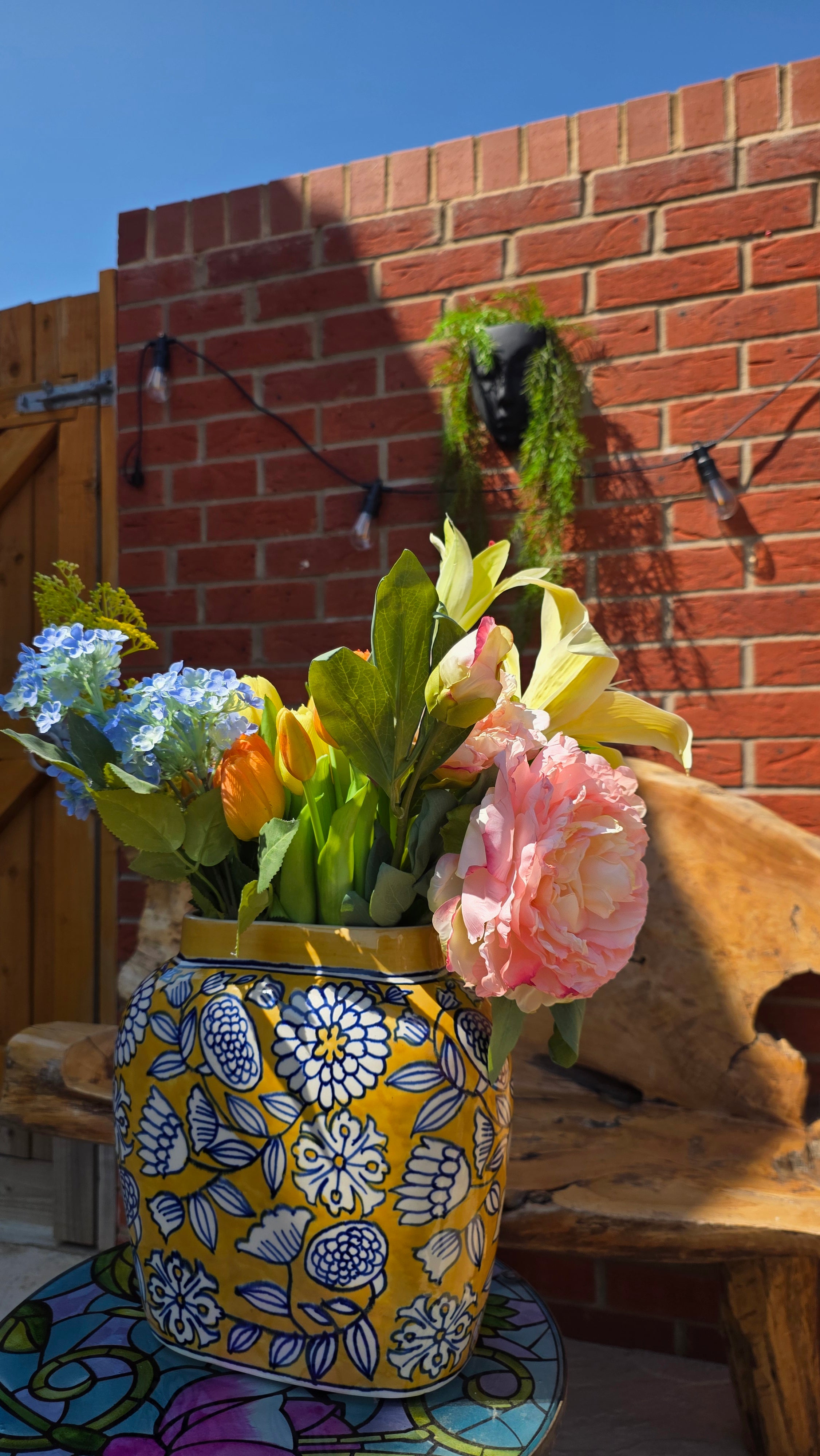 Handcrafted Yellow Patterned Ceramic Vase | Large Size