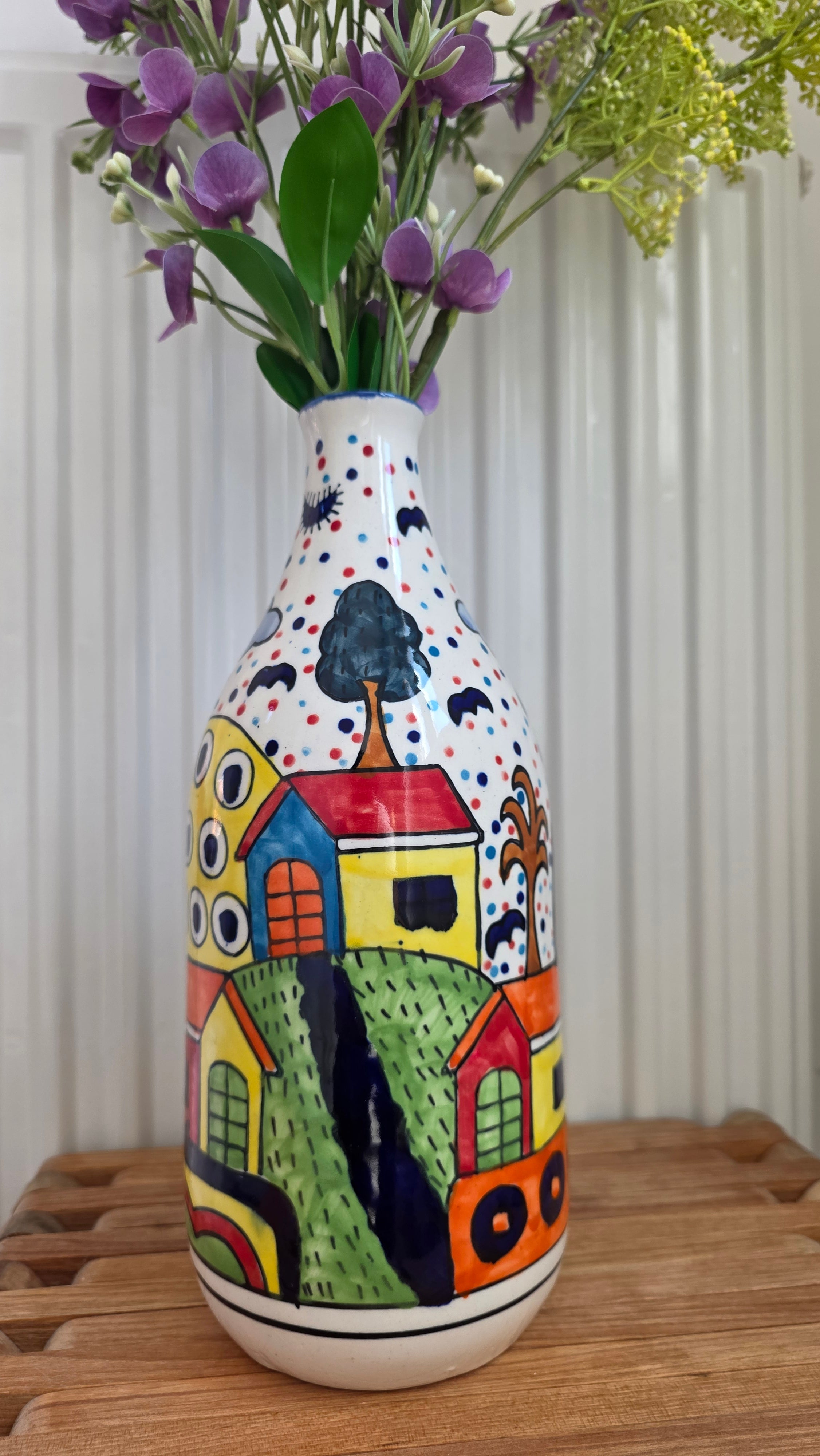 Handcrafted Colourful Patterned Ceramic Vase | Medium Size