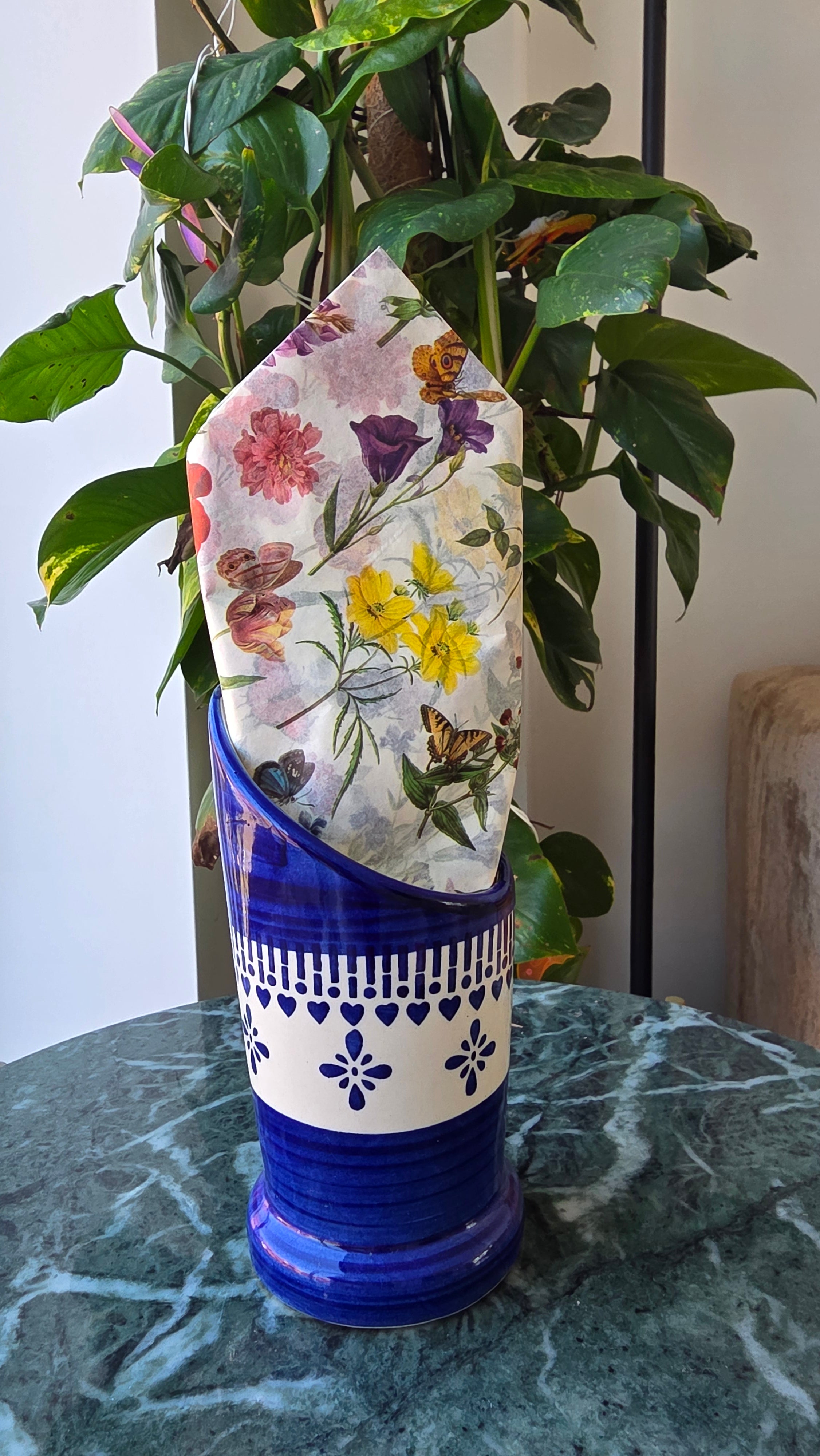 Handcrafted Patterned Ceramic Tissue Holder