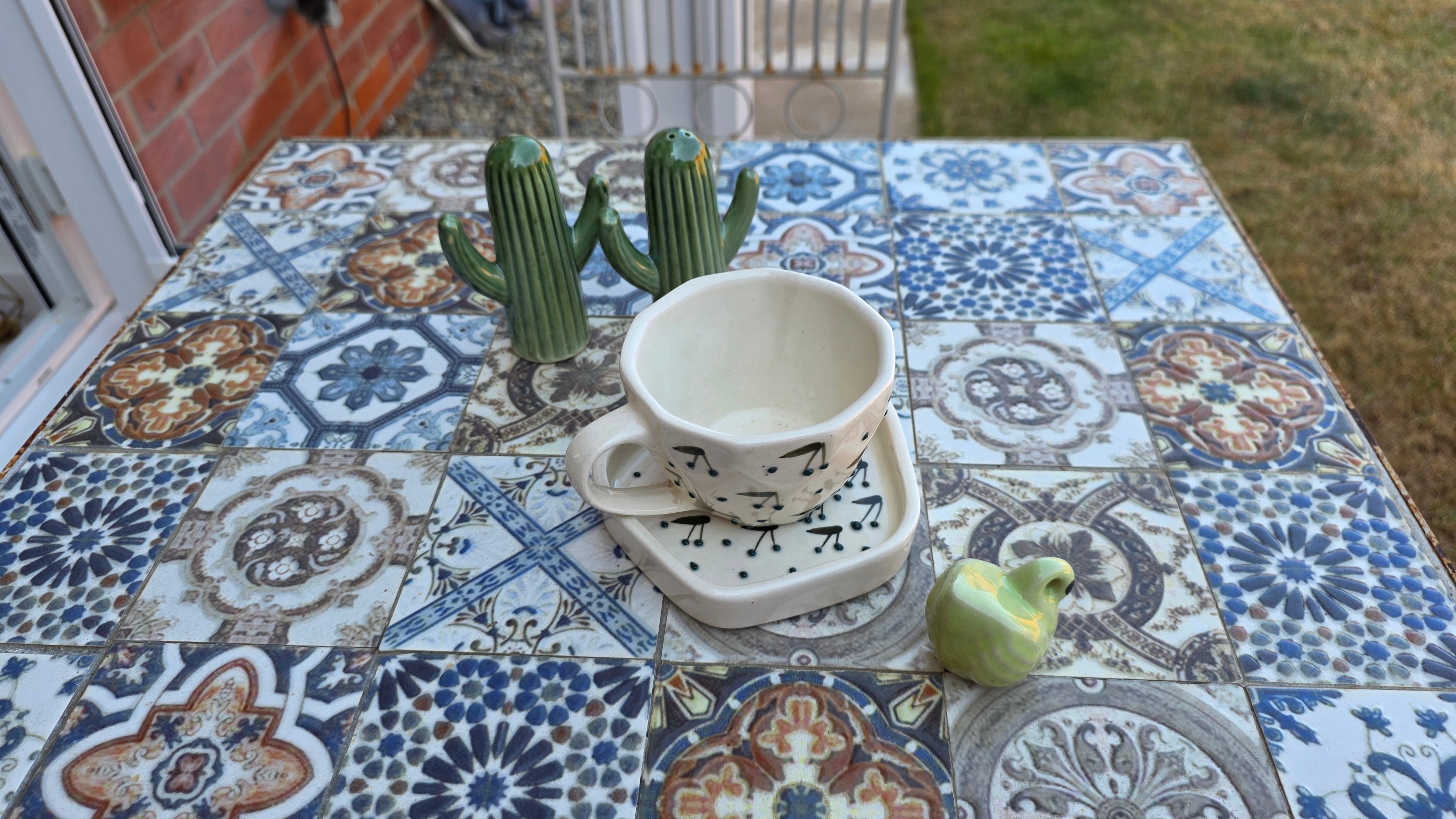 Handcrafted Green Cactus Ceramic Salt &amp; Pepper Shaker Set – Small 2 Piece