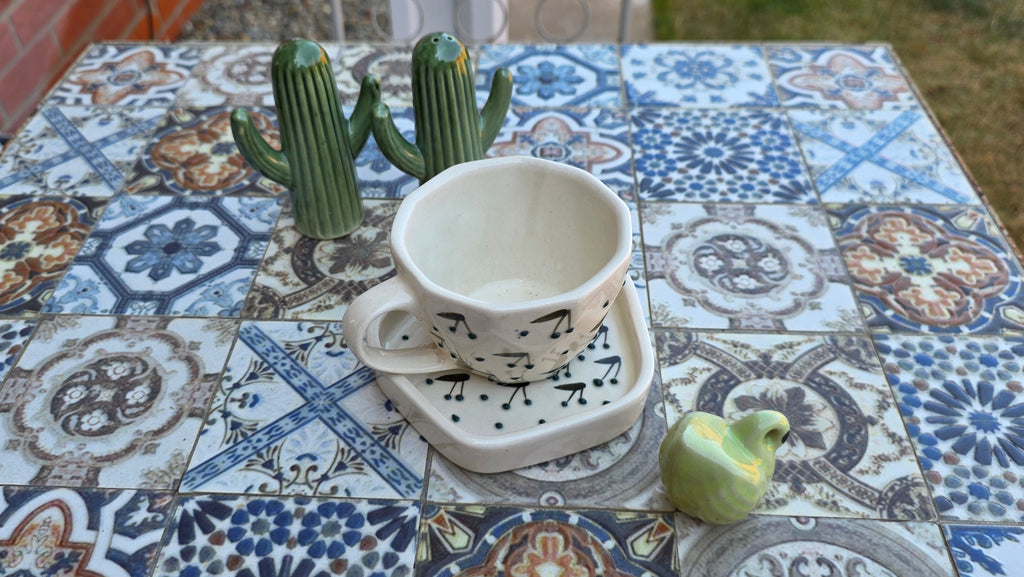 Handcrafted Patterned Ceramic Cup & Saucer Set