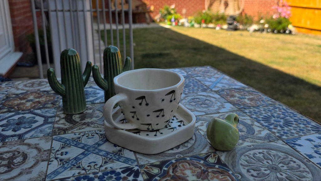 Handcrafted Green Cactus Ceramic Salt &amp; Pepper Shaker Set – Small 2 Piece