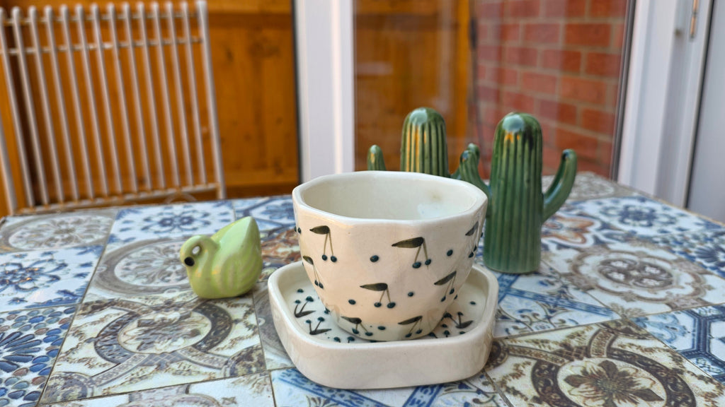 Handcrafted Patterned Ceramic Cup & Saucer Set