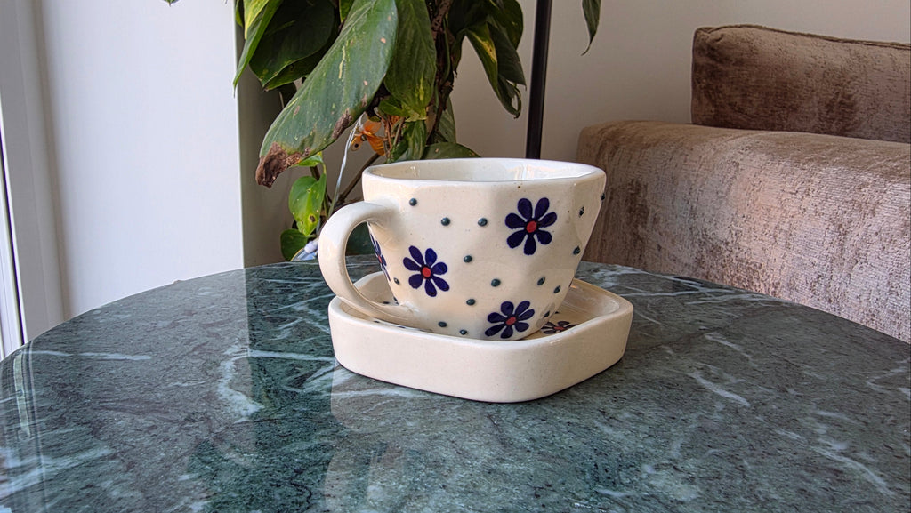 Handcrafted Patterned Ceramic Cup & Saucer Set