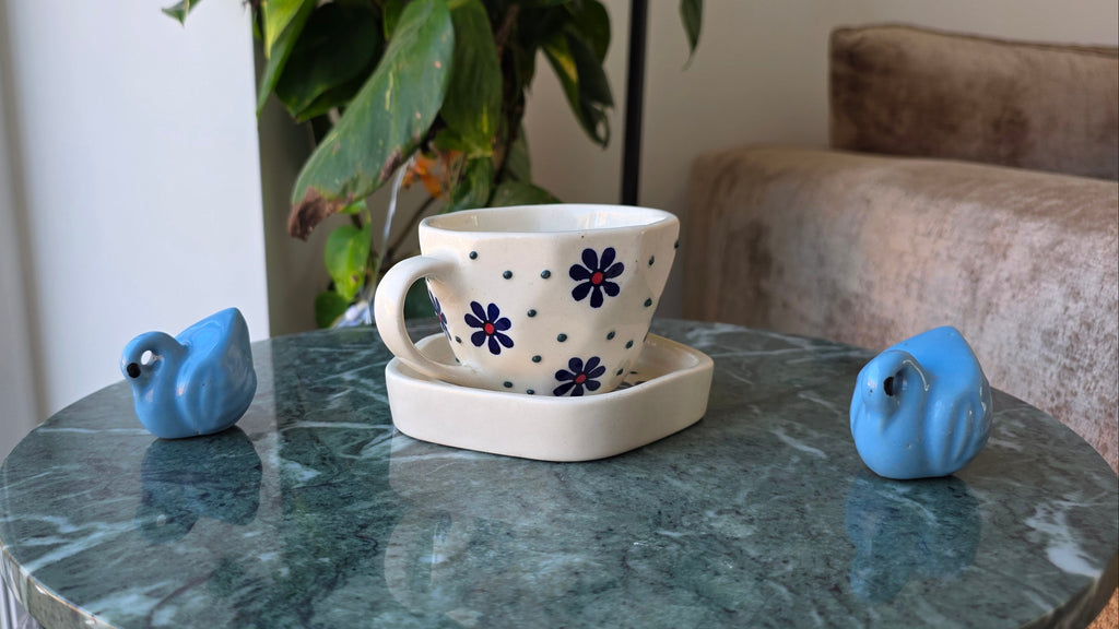 Handcrafted Patterned Ceramic Cup & Saucer Set