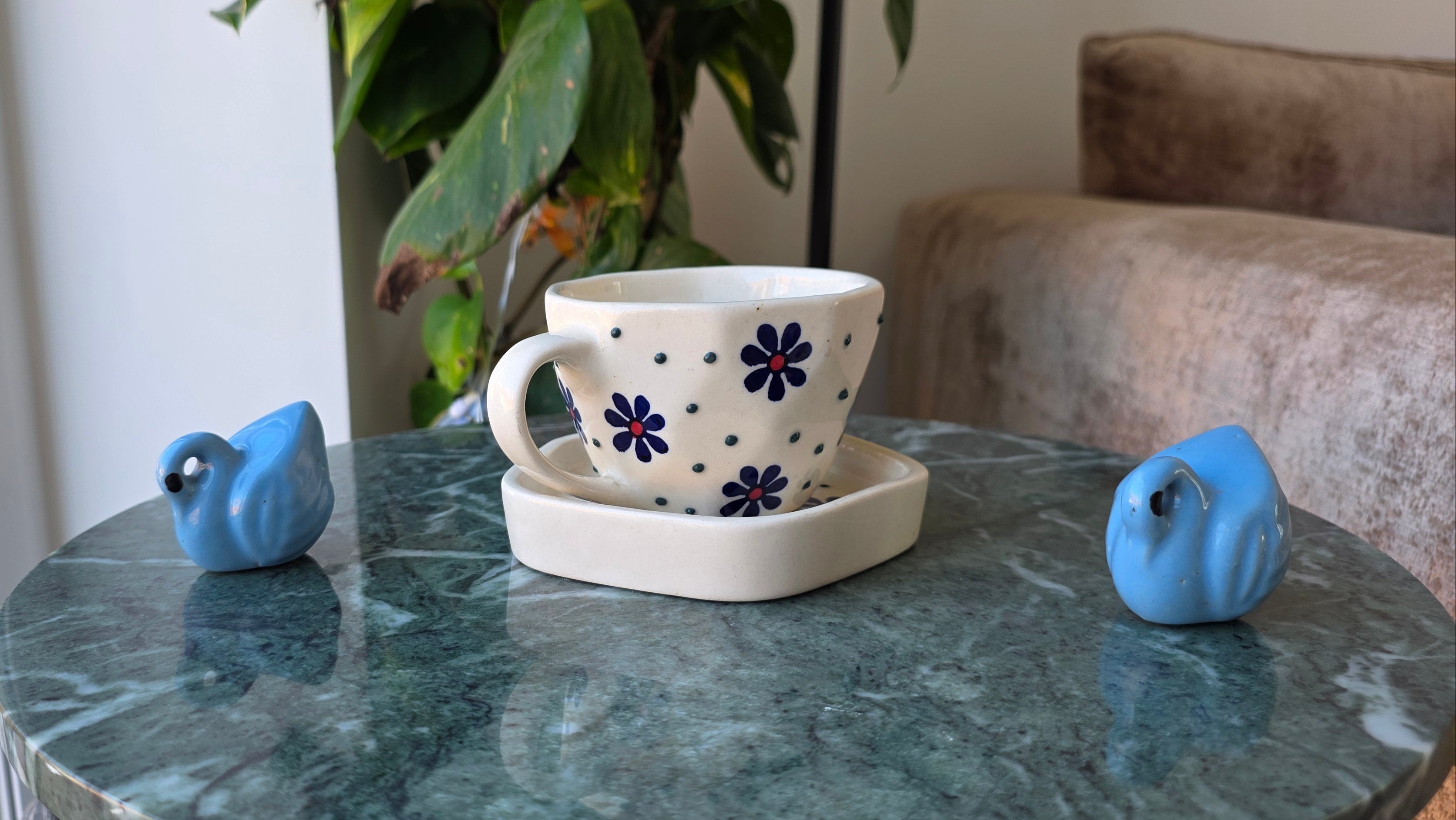 Handcrafted Patterned Ceramic Cup & Saucer Set