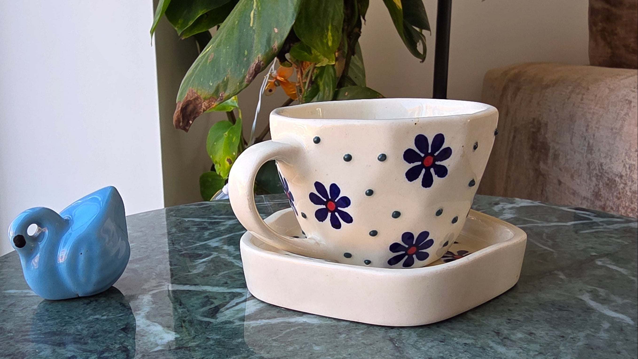 Handcrafted Patterned Ceramic Cup & Saucer Set