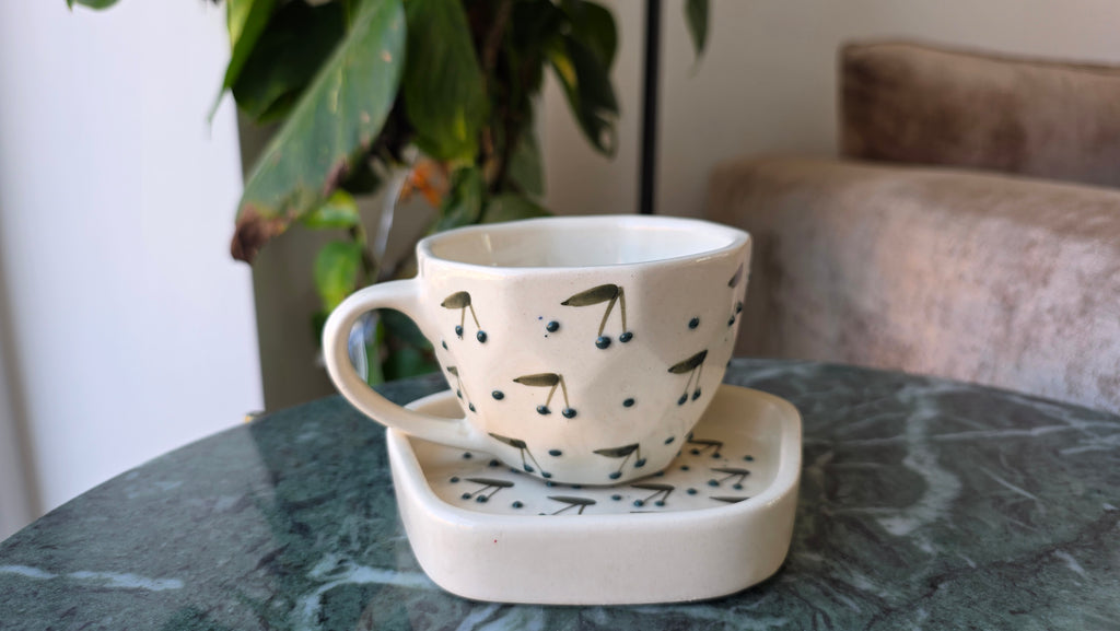 Handcrafted Patterned Ceramic Cup & Saucer Set