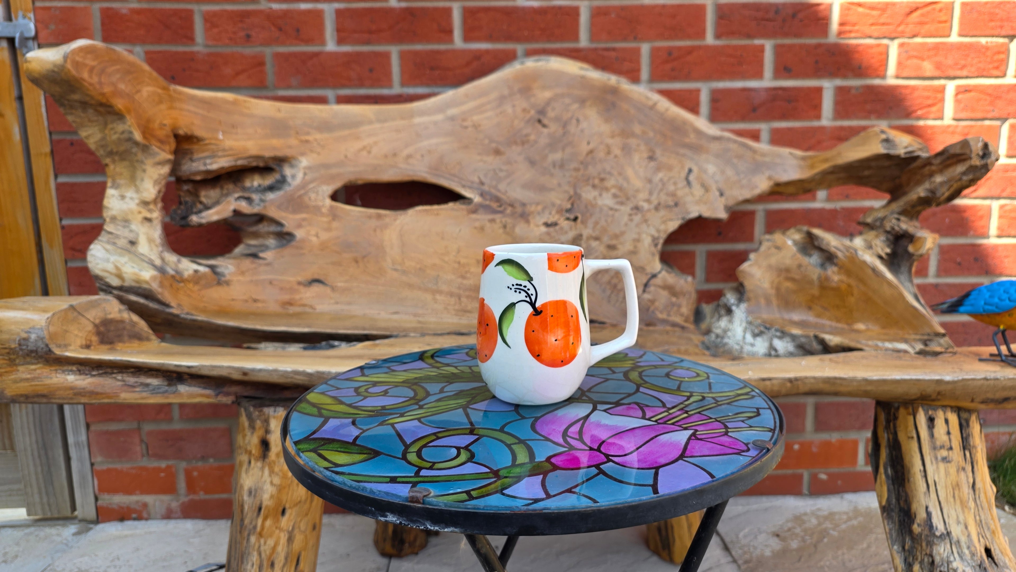 Handcrafted Long Orange Design Ceramic Mug