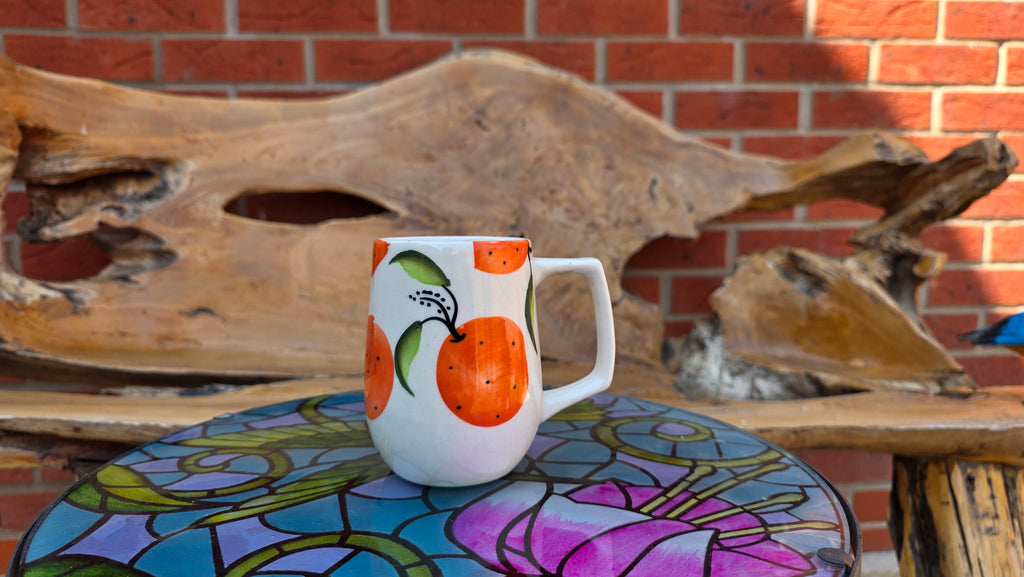 Handcrafted Long Orange Design Ceramic Mug