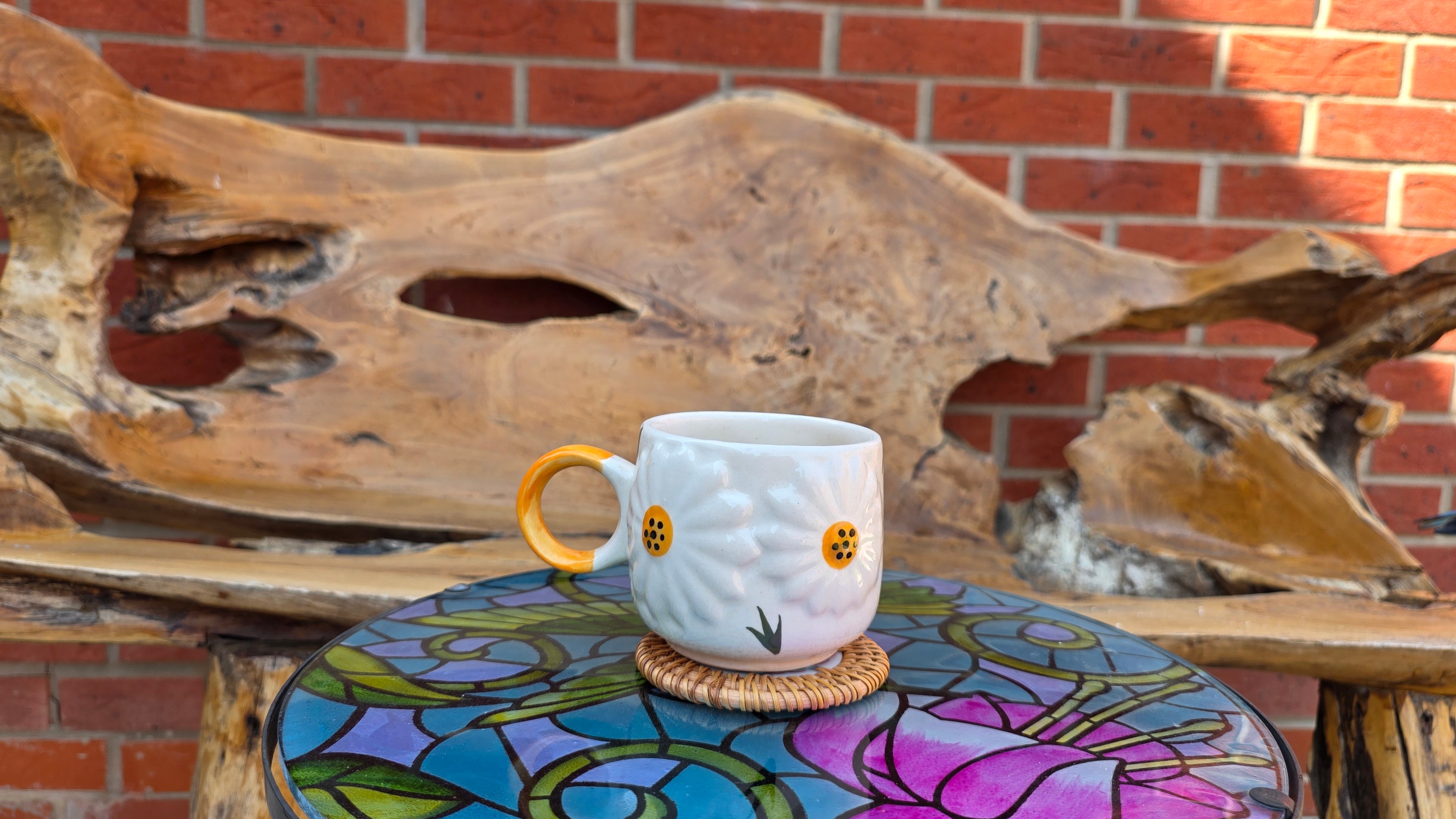 Handcrafted Yellow & White 3D Flower Ceramic Mug