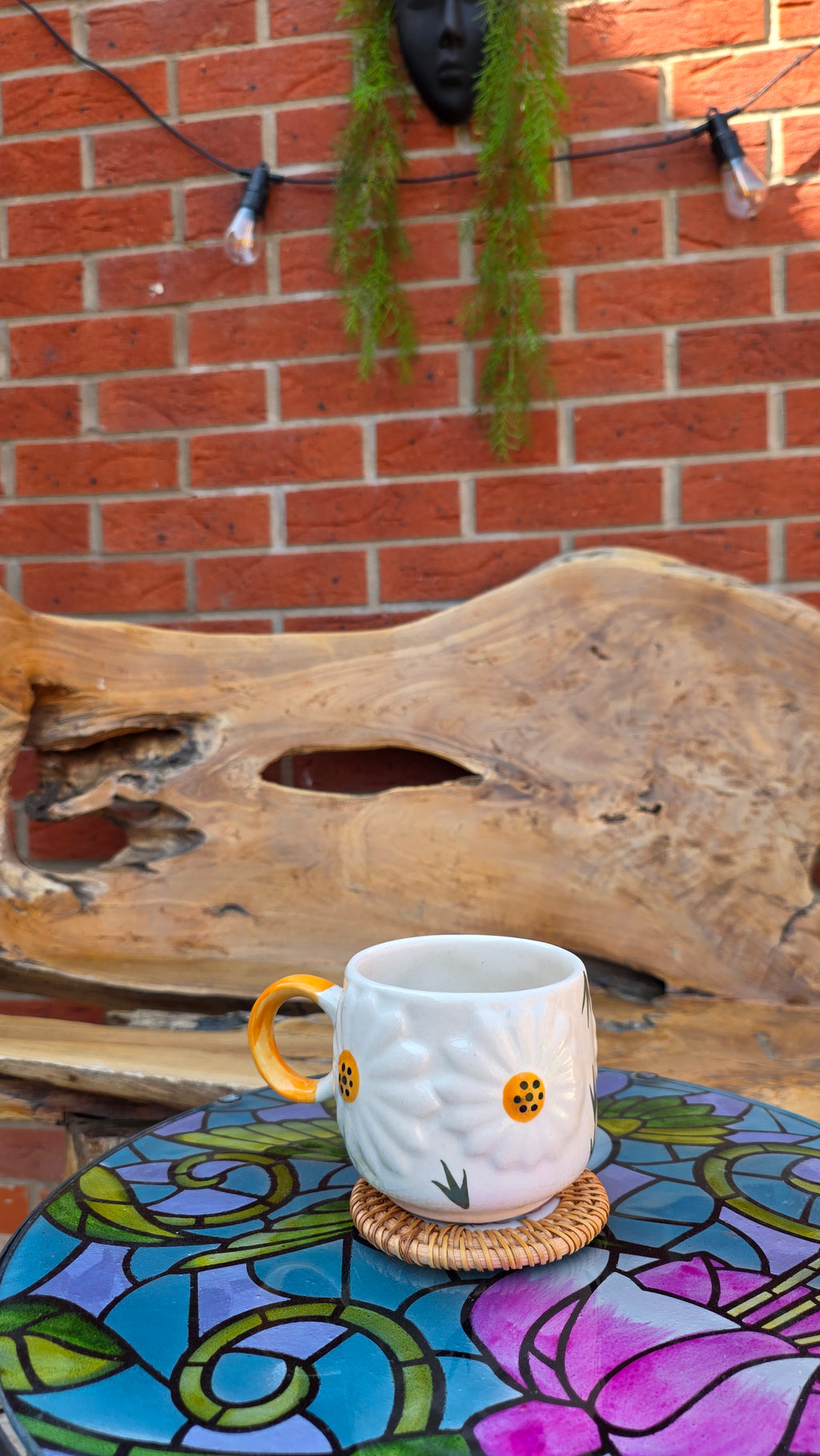 Handcrafted Yellow & White 3D Flower Ceramic Mug