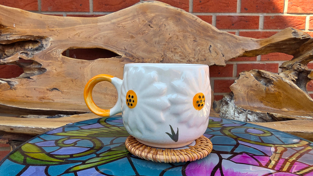 Handcrafted Yellow & White 3D Flower Ceramic Mug