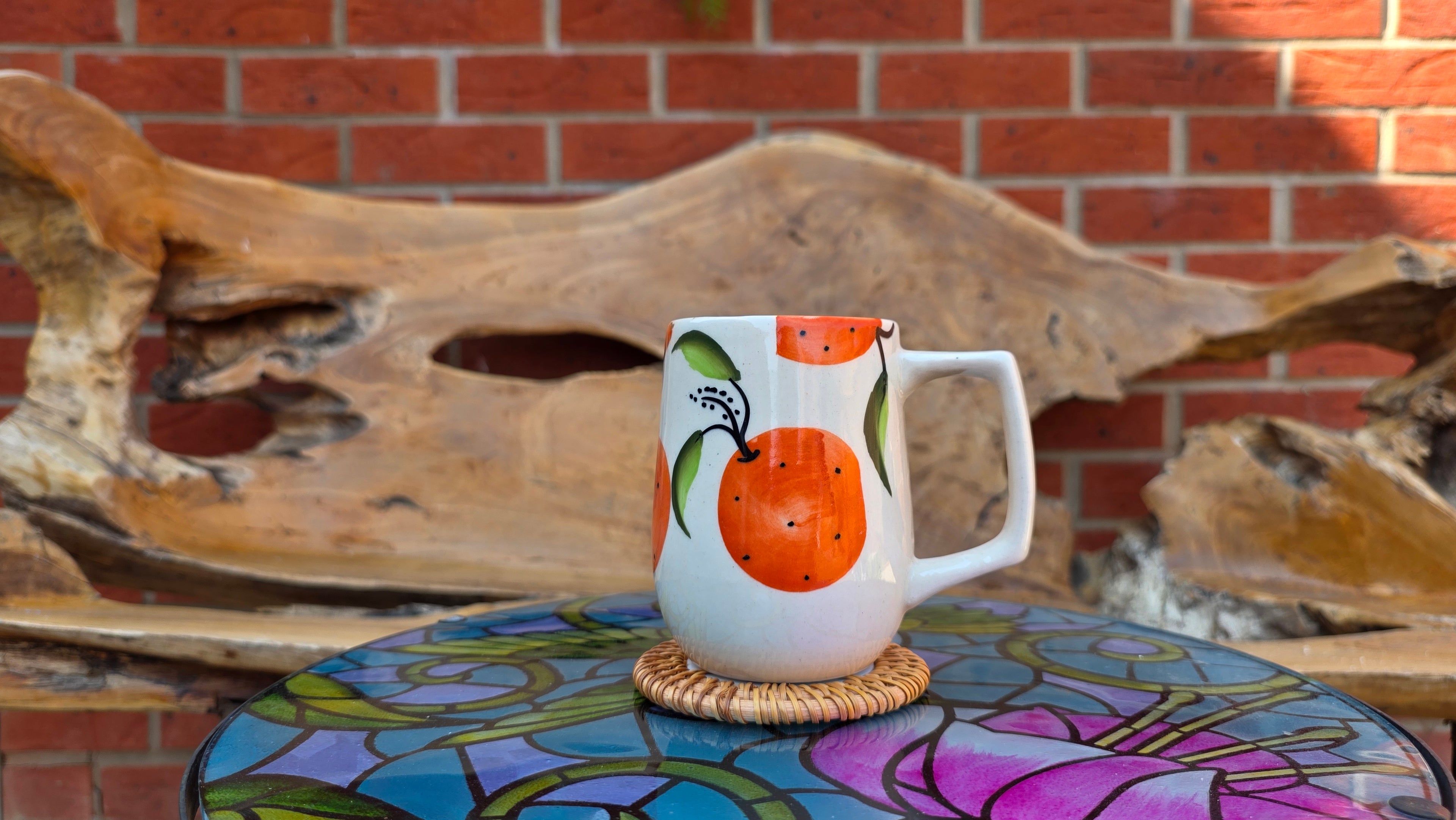 Handcrafted Long Orange Design Ceramic Mug