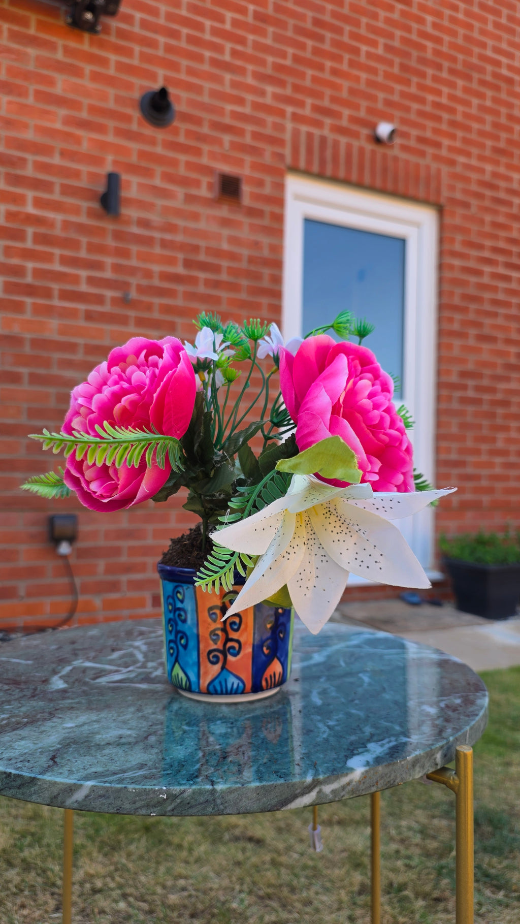 Handcrafted Colourful Patterned Ceramic Plant Pot – Small