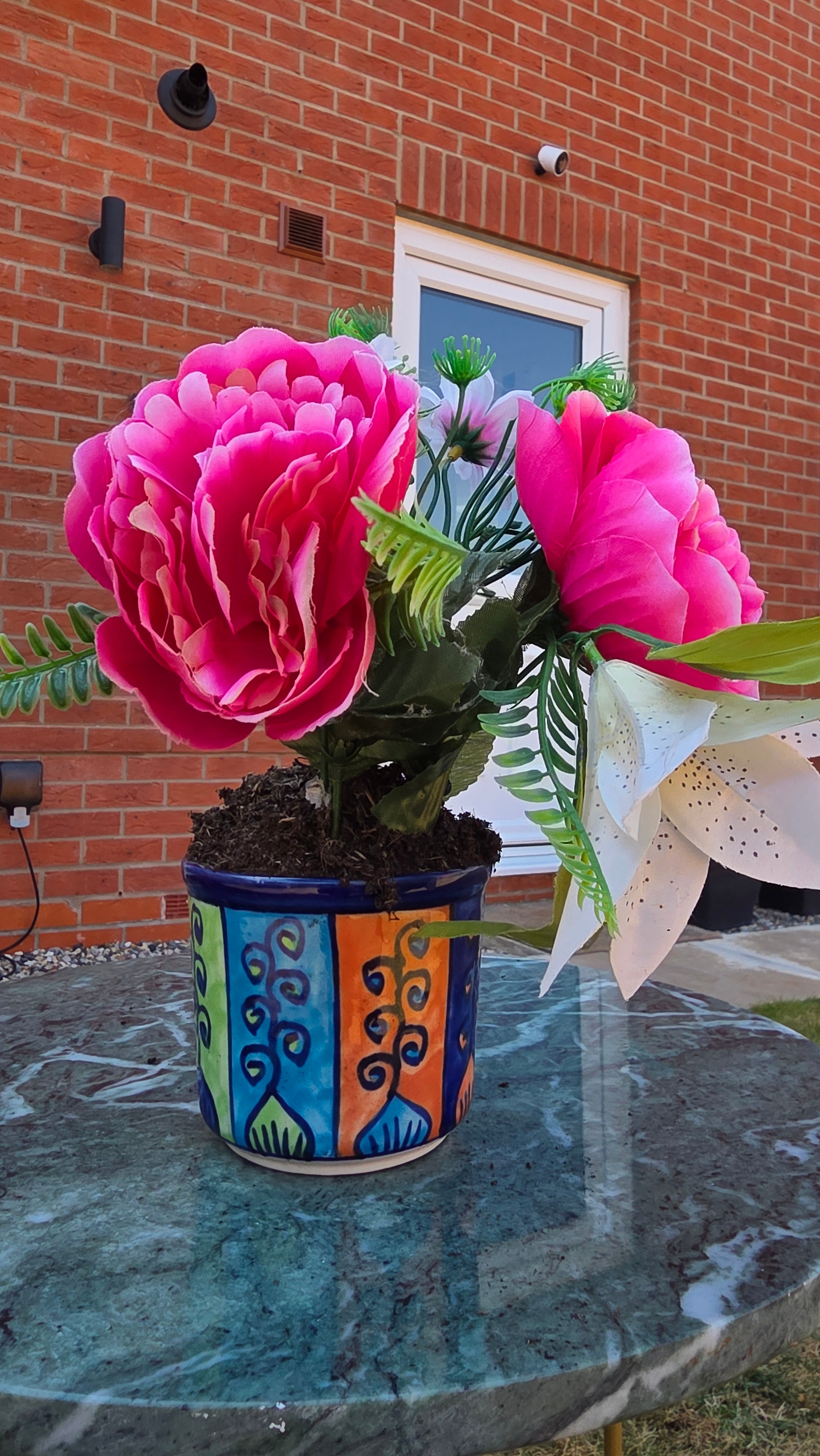 Handcrafted Colourful Patterned Ceramic Plant Pot – Small