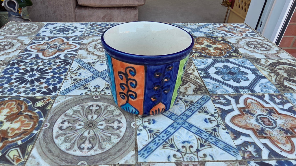 Handcrafted Colourful Patterned Ceramic Plant Pot – Small