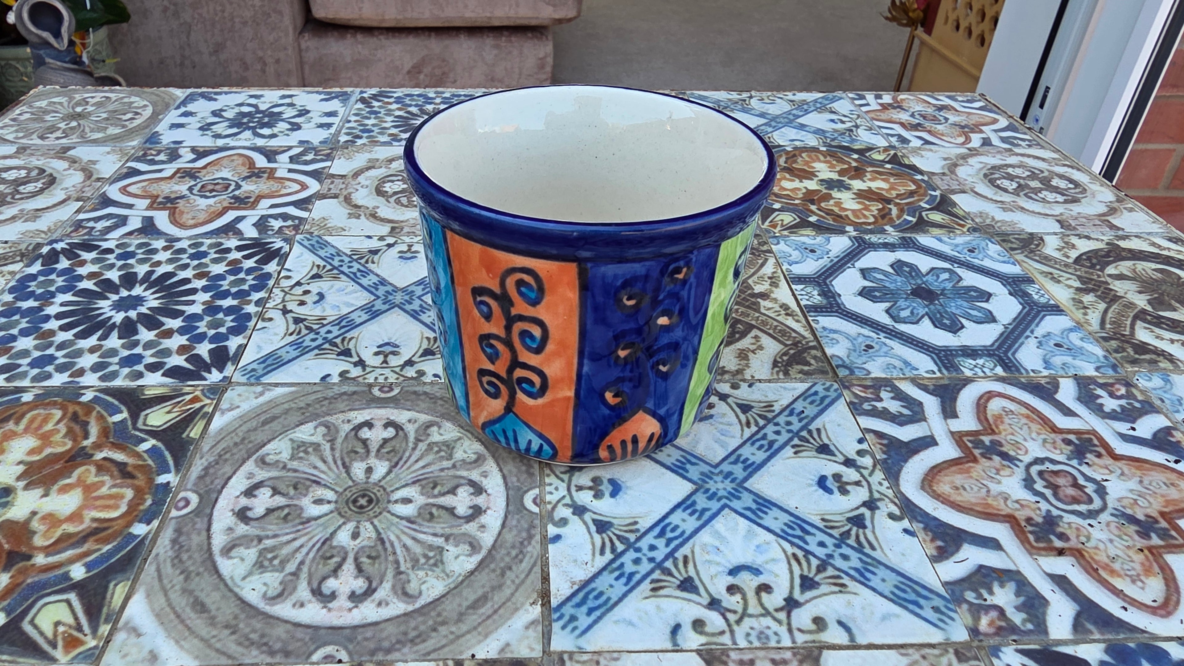 Handcrafted Colourful Patterned Ceramic Plant Pot – Small