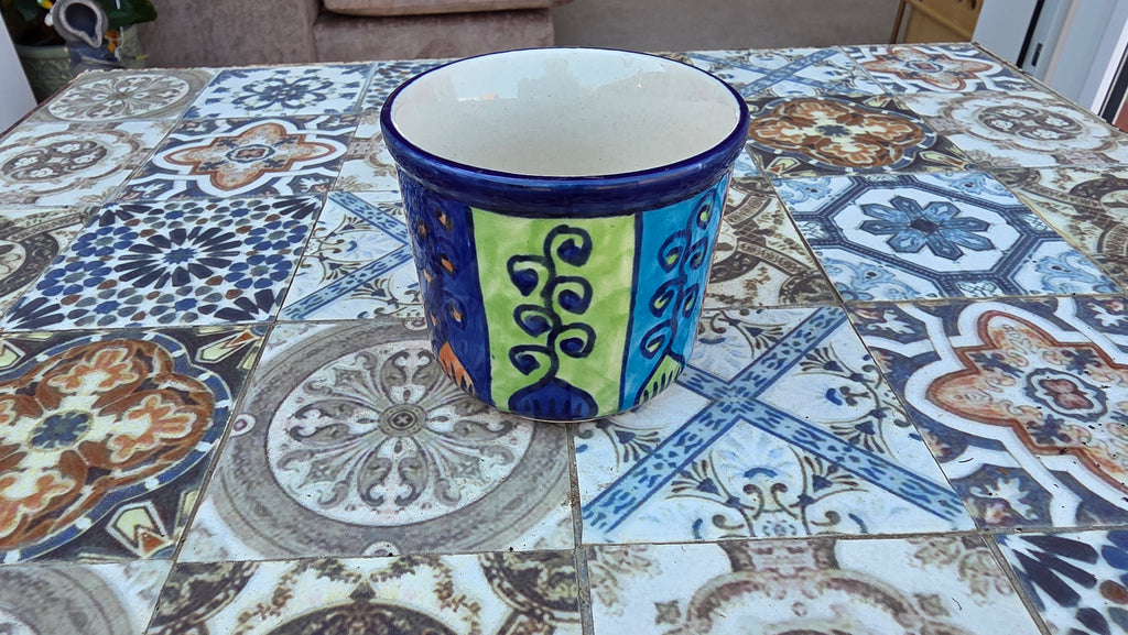 Handcrafted Colourful Patterned Ceramic Plant Pot – Small