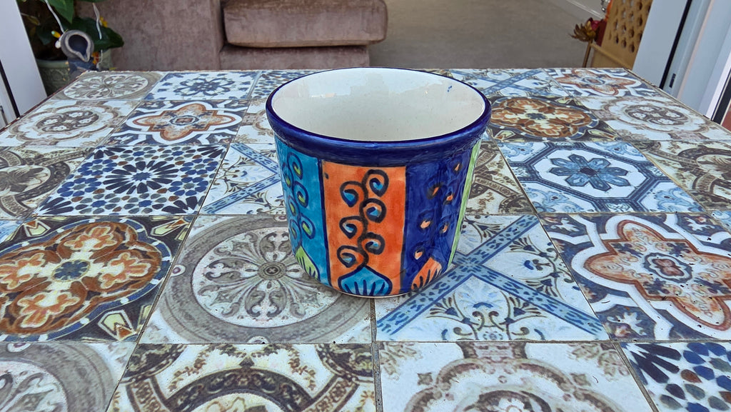 Handcrafted Colourful Patterned Ceramic Plant Pot – Small