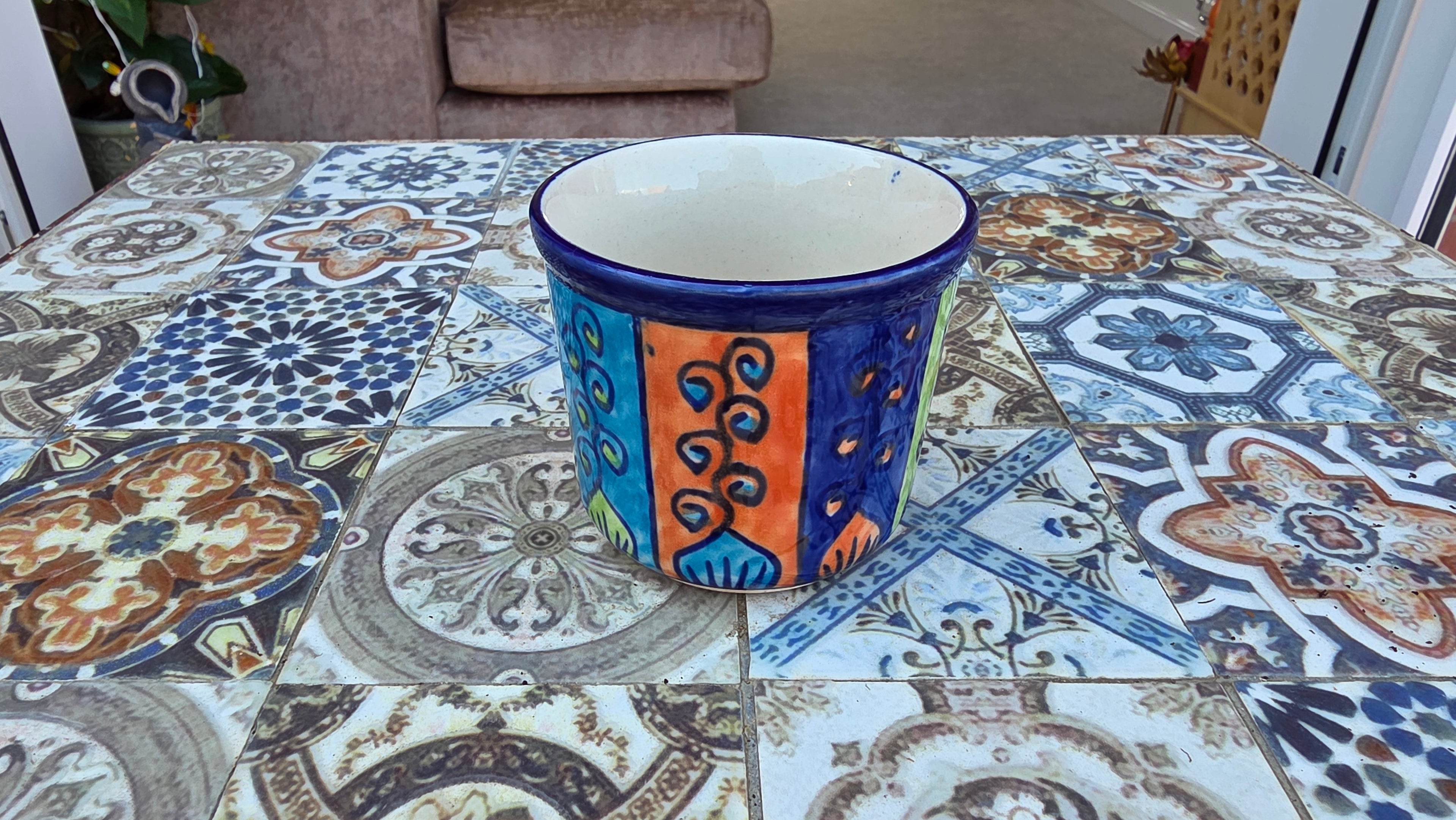 Handcrafted Colourful Patterned Ceramic Plant Pot – Small