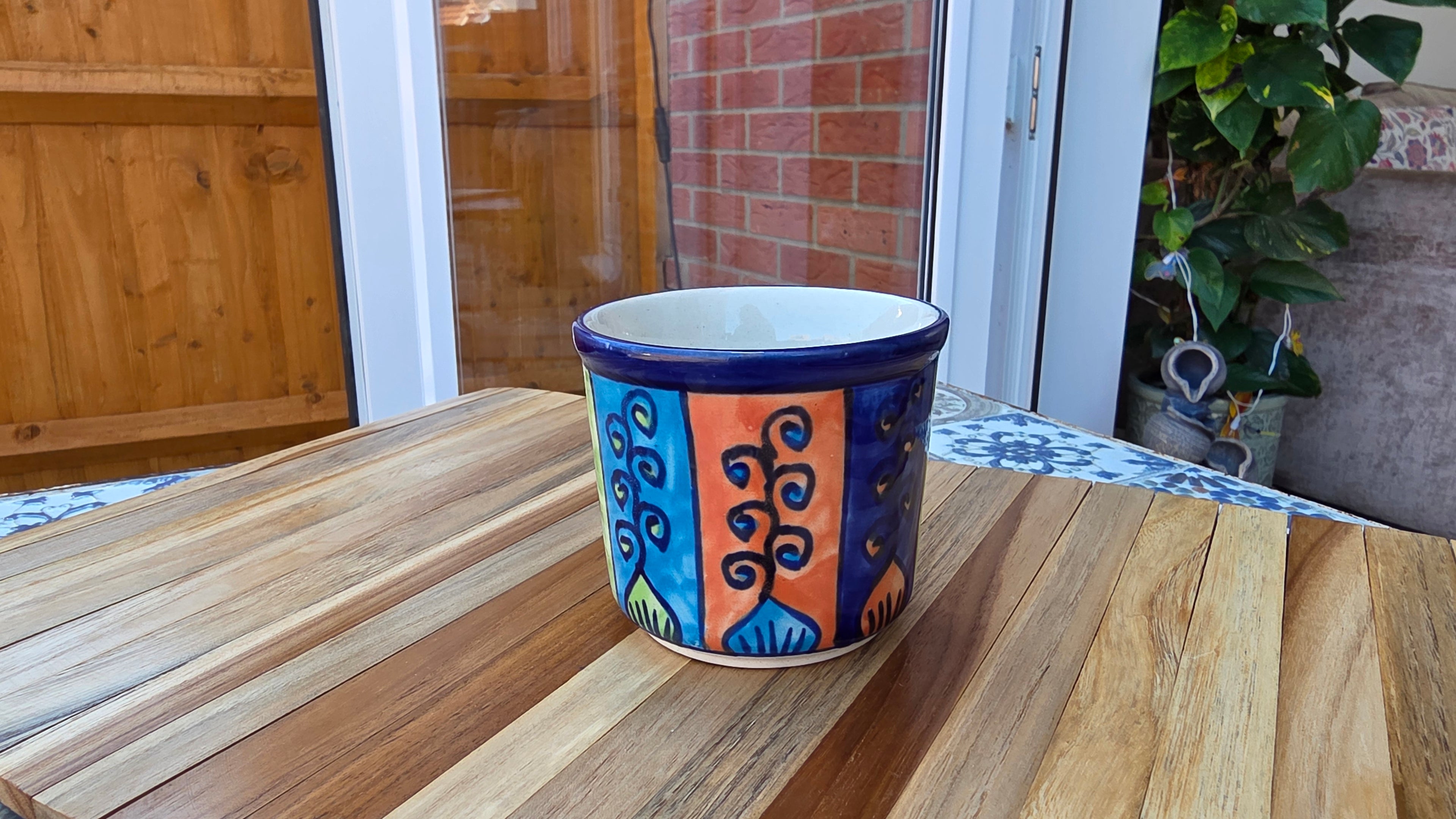 Handcrafted Colourful Patterned Ceramic Plant Pot – Small