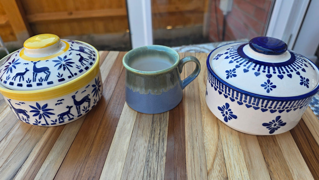 Handcrafted Patterned Ceramic Food Bowl with Lid – Small to Medium