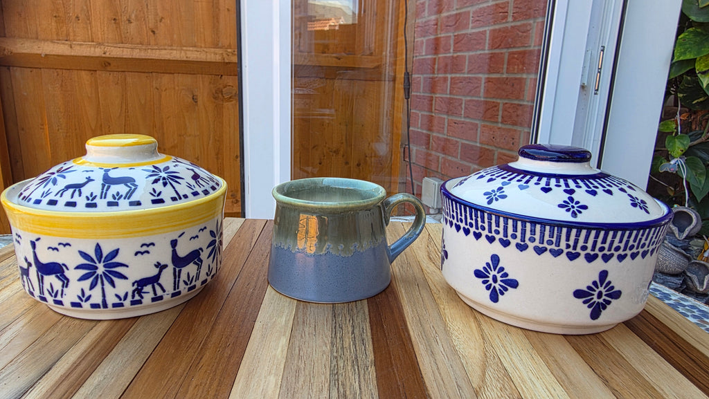 Handcrafted Patterned Ceramic Food Bowl with Lid – Small to Medium