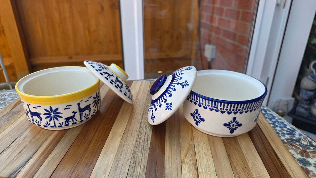 Handcrafted Patterned Ceramic Food Bowl with Lid – Small to Medium