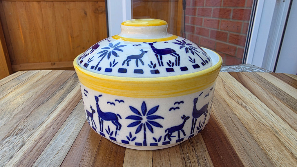Handcrafted Patterned Ceramic Food Bowl with Lid – Small to Medium