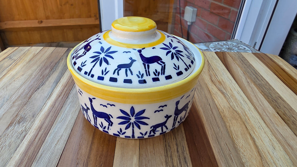 Handcrafted Patterned Ceramic Food Bowl with Lid – Small to Medium