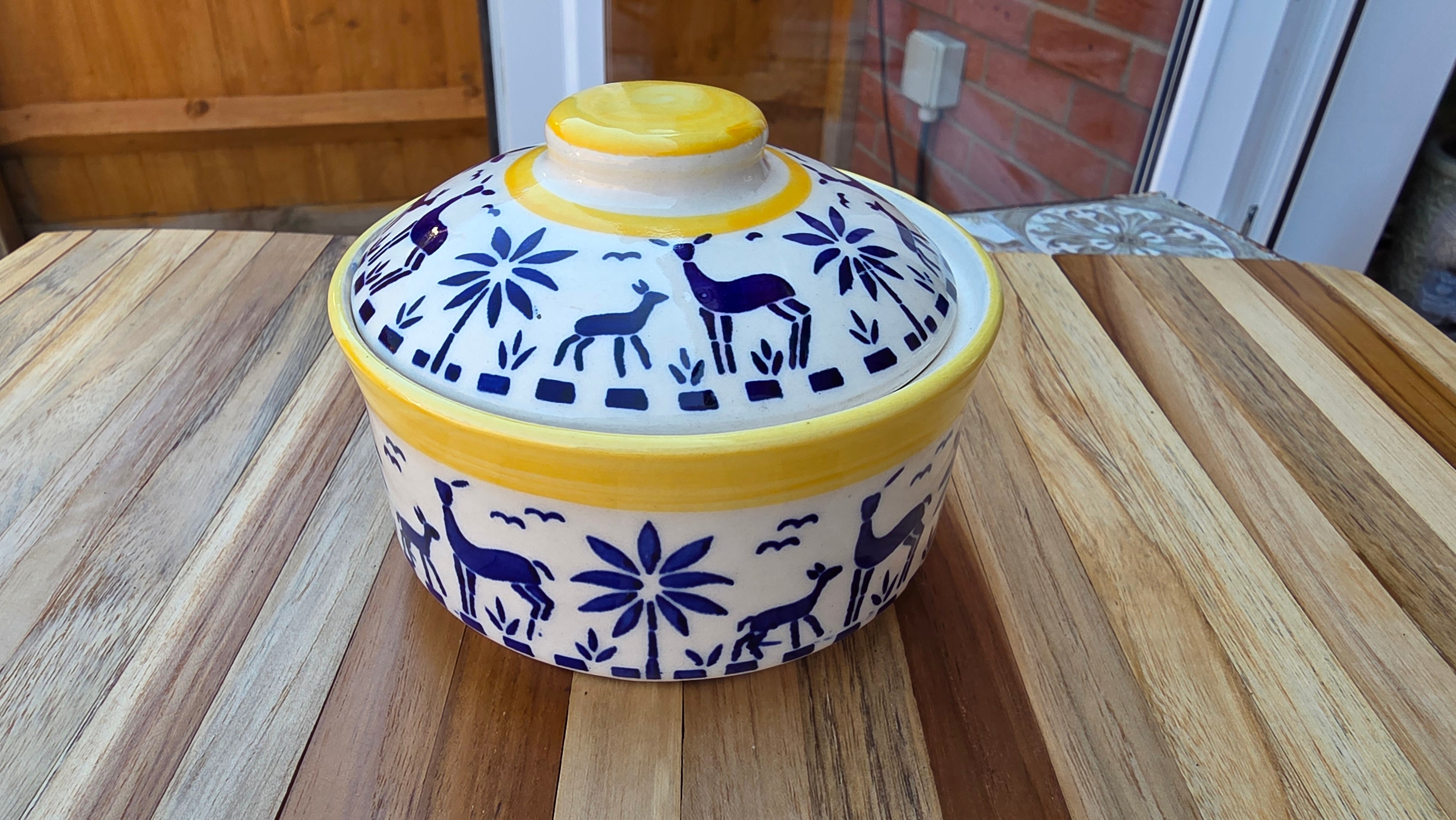 Handcrafted Patterned Ceramic Food Bowl with Lid – Small to Medium