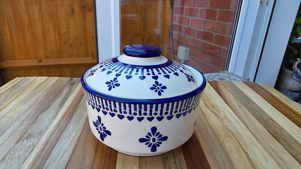 Handcrafted Patterned Ceramic Food Bowl with Lid – Small to Medium