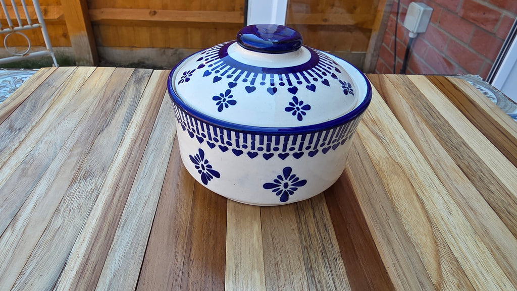 Handcrafted Patterned Ceramic Food Bowl with Lid – Small to Medium