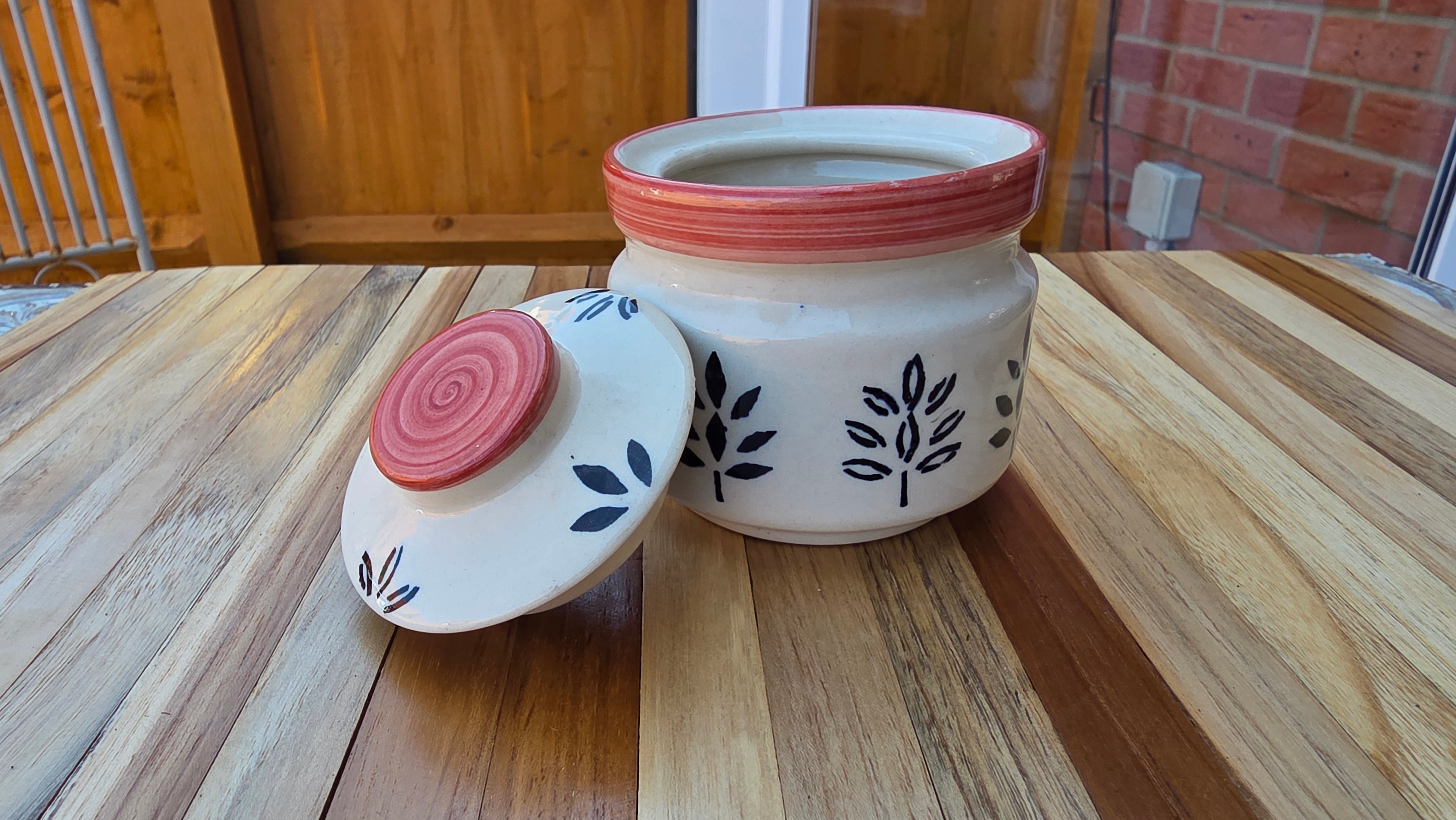 Handcrafted Brown Patterned Ceramic Storage Jar – Medium/Small