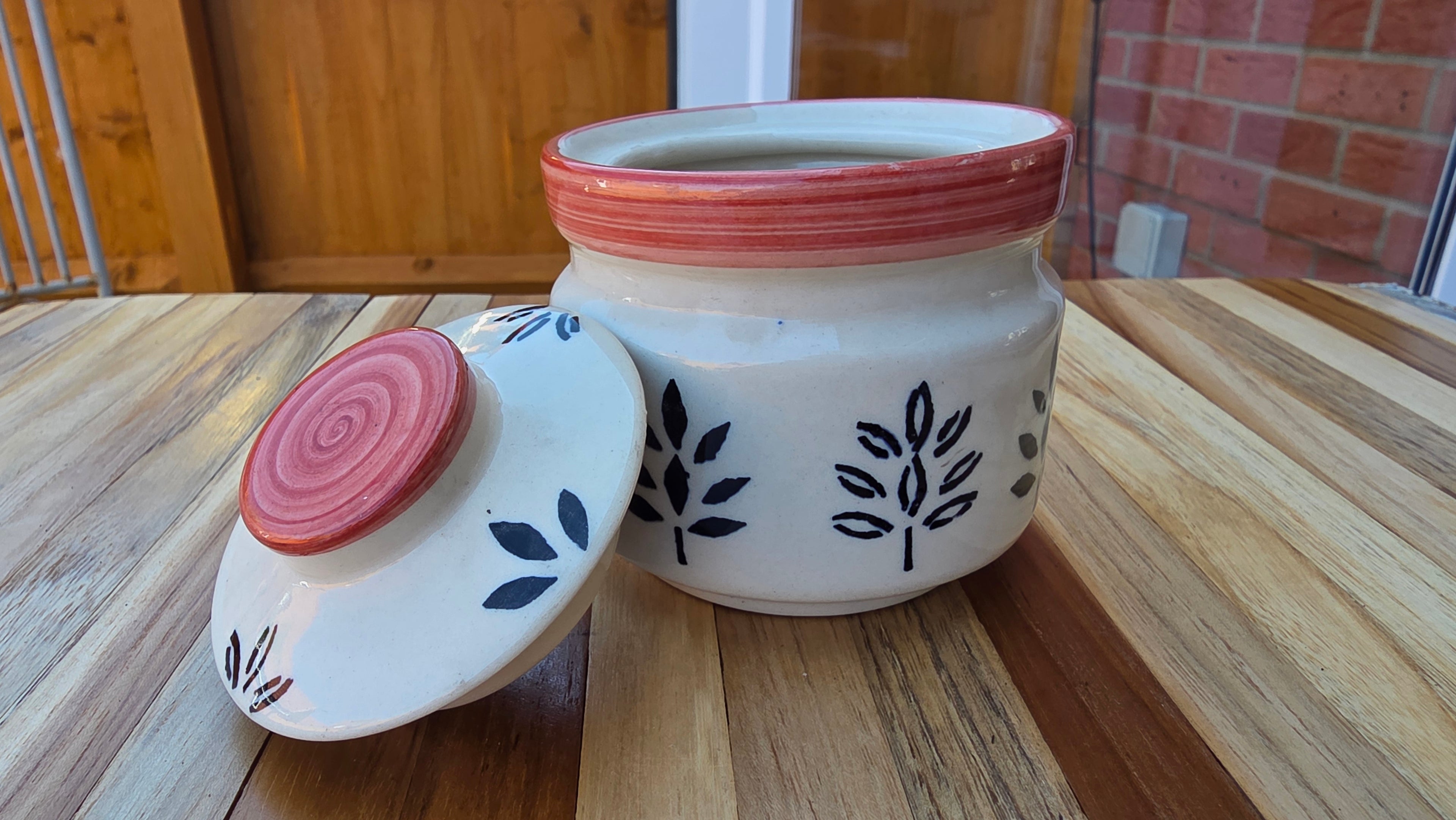 Handcrafted Brown Patterned Ceramic Storage Jar – Medium/Small
