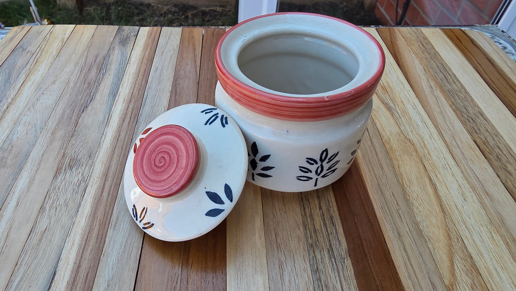 Handcrafted Brown Patterned Ceramic Storage Jar – Medium/Small