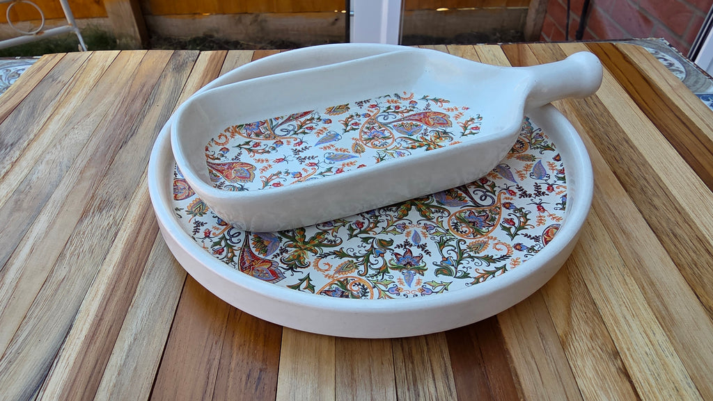 Handcrafted Patterned Ceramic Platter Set – 2 Piece